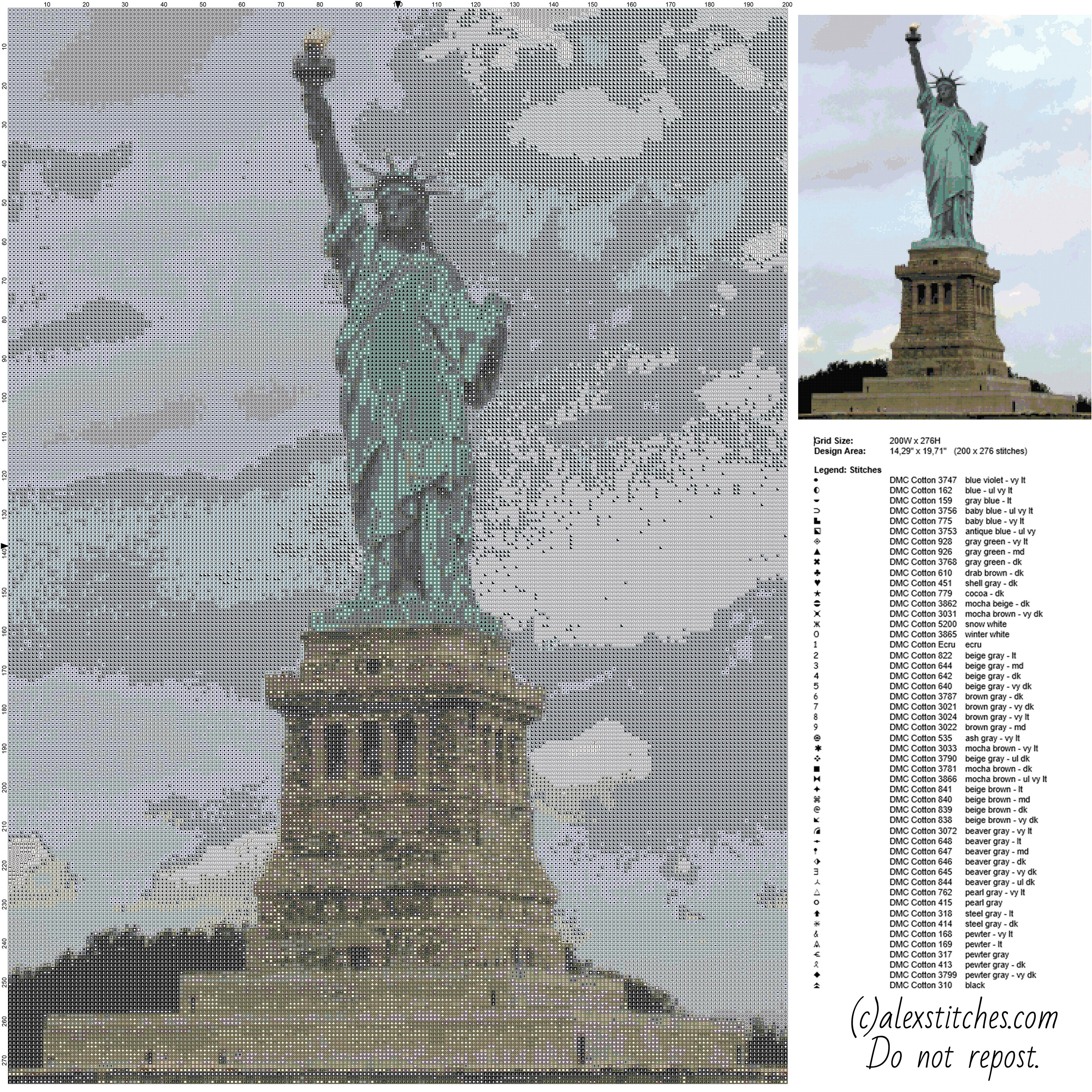 The Statue of Liberty free cross stitch pattern download