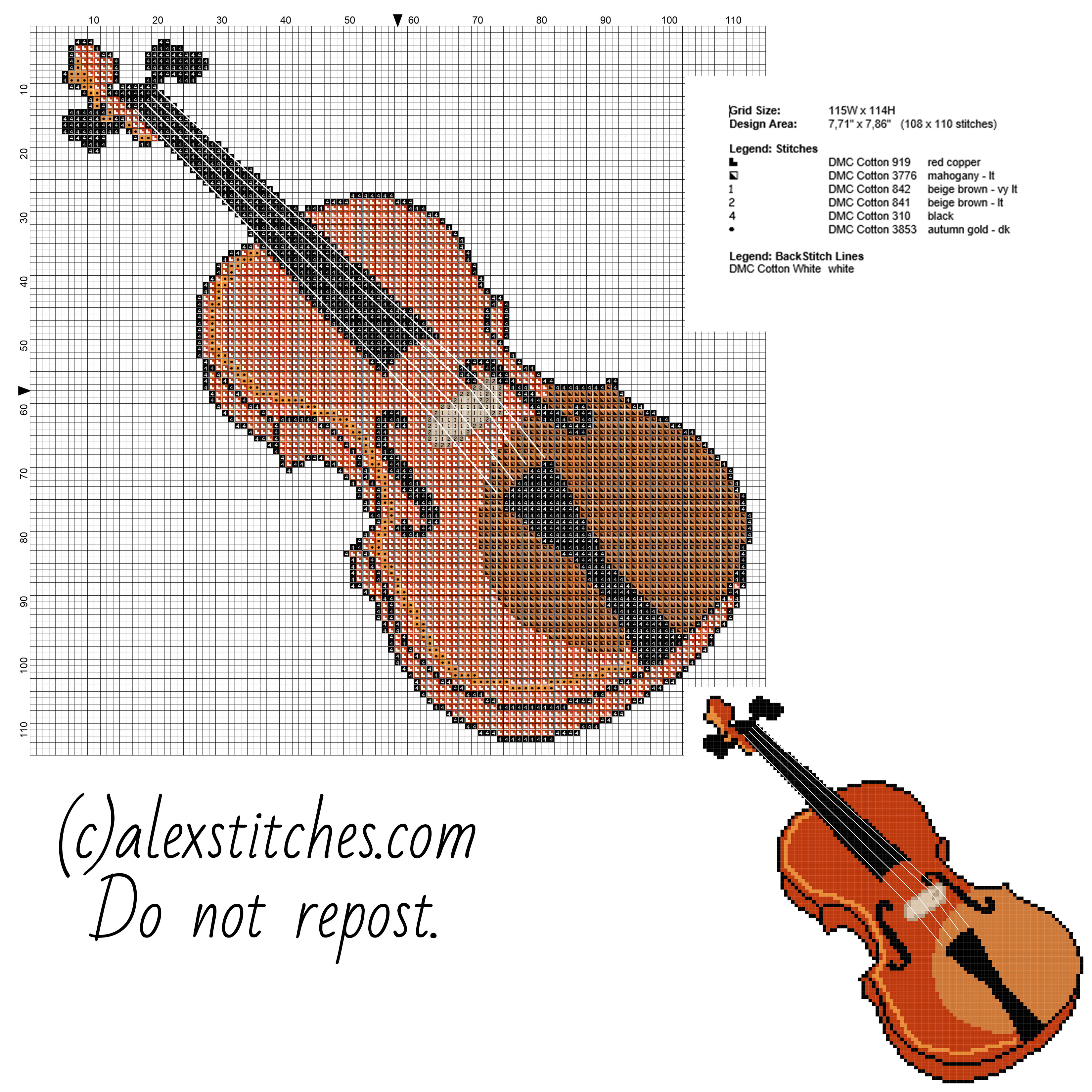 The violin musical instrument free cross stitch pattern