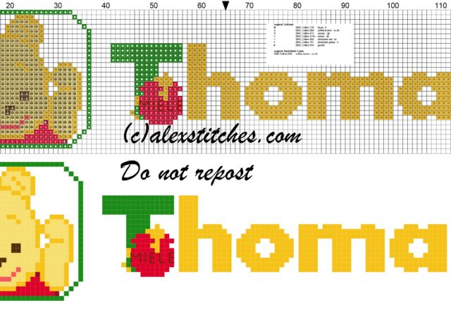 Thomas name with Baby winnie the pooh free cross stitches pattern