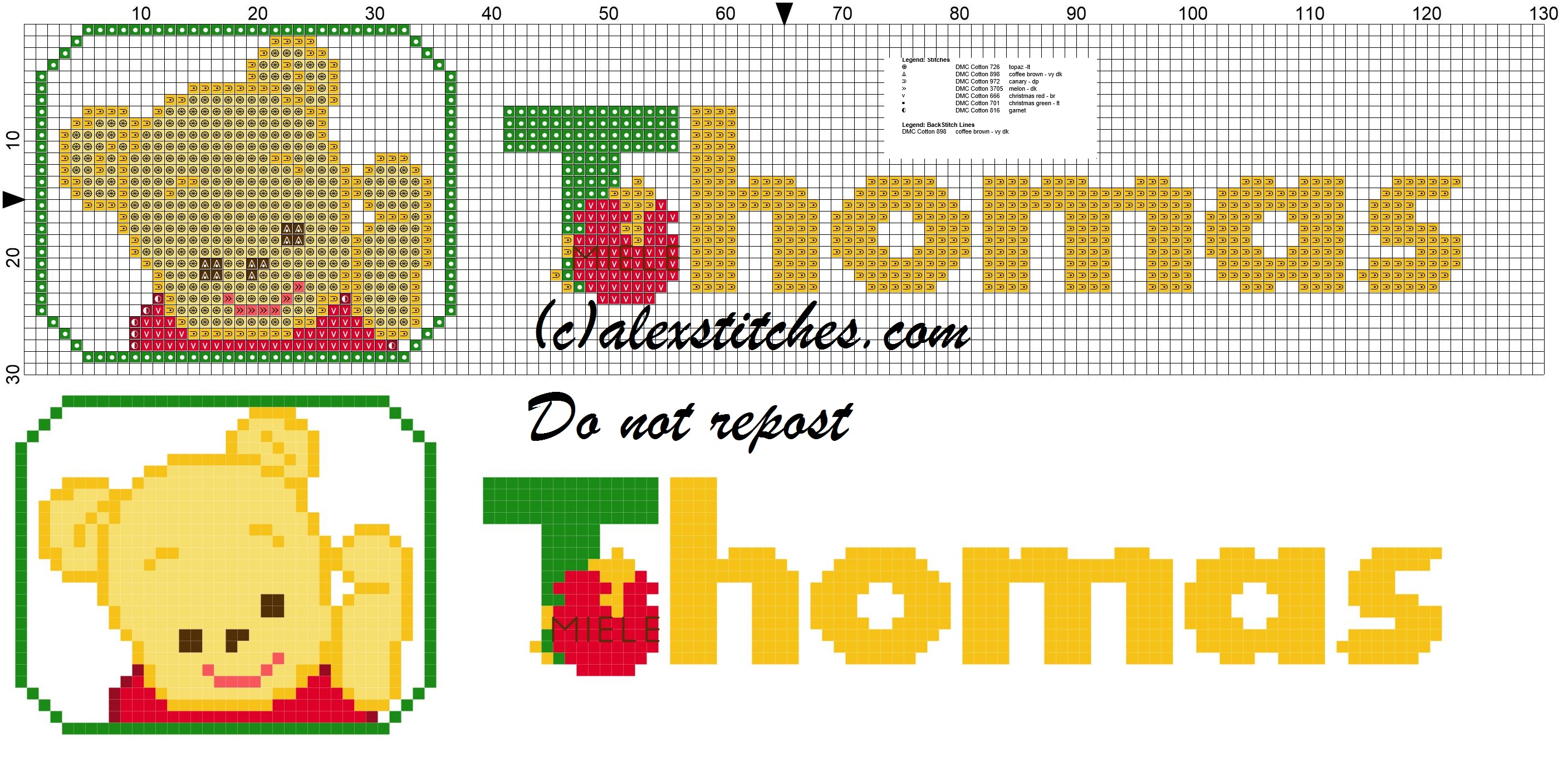Thomas name with Baby winnie the pooh free cross stitches pattern