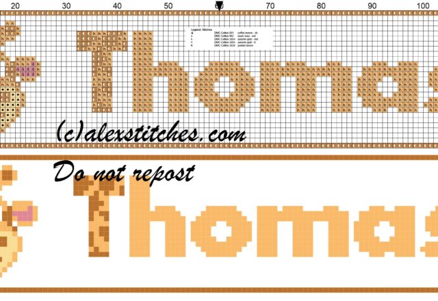 Thomas name with giraffe cross stitch pattern