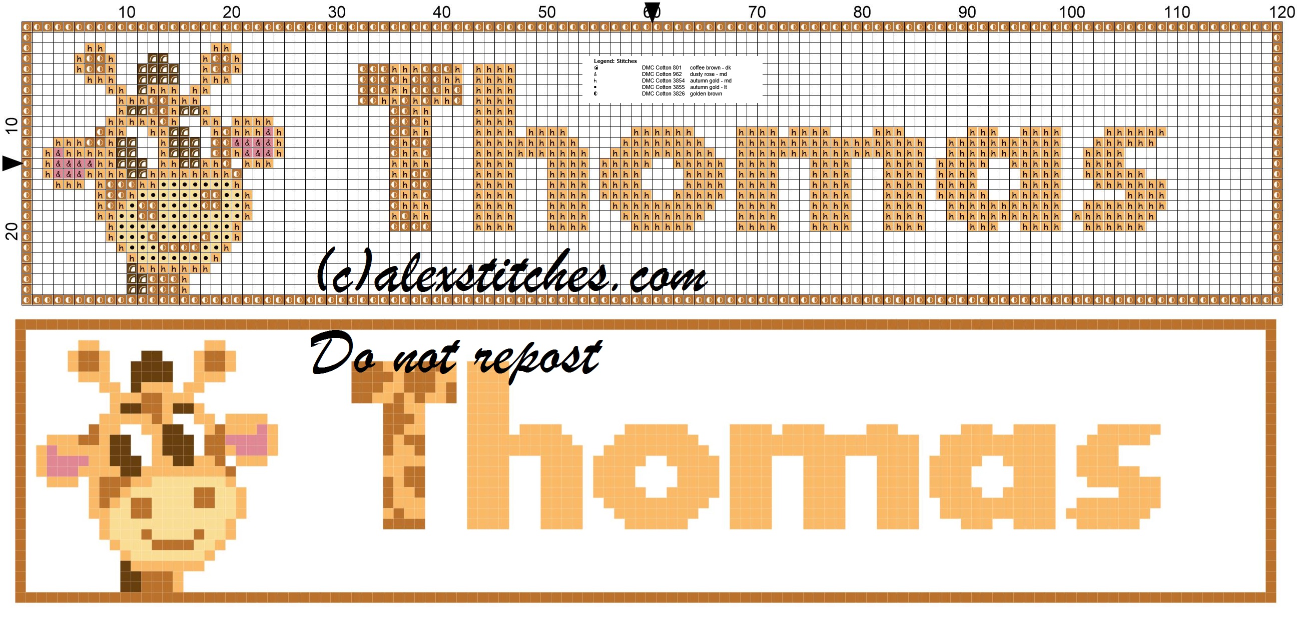 Thomas name with giraffe cross stitch pattern