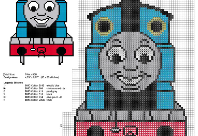 Thomas train from Thomas and Friends cartoon tv series free small cross stitch pattern