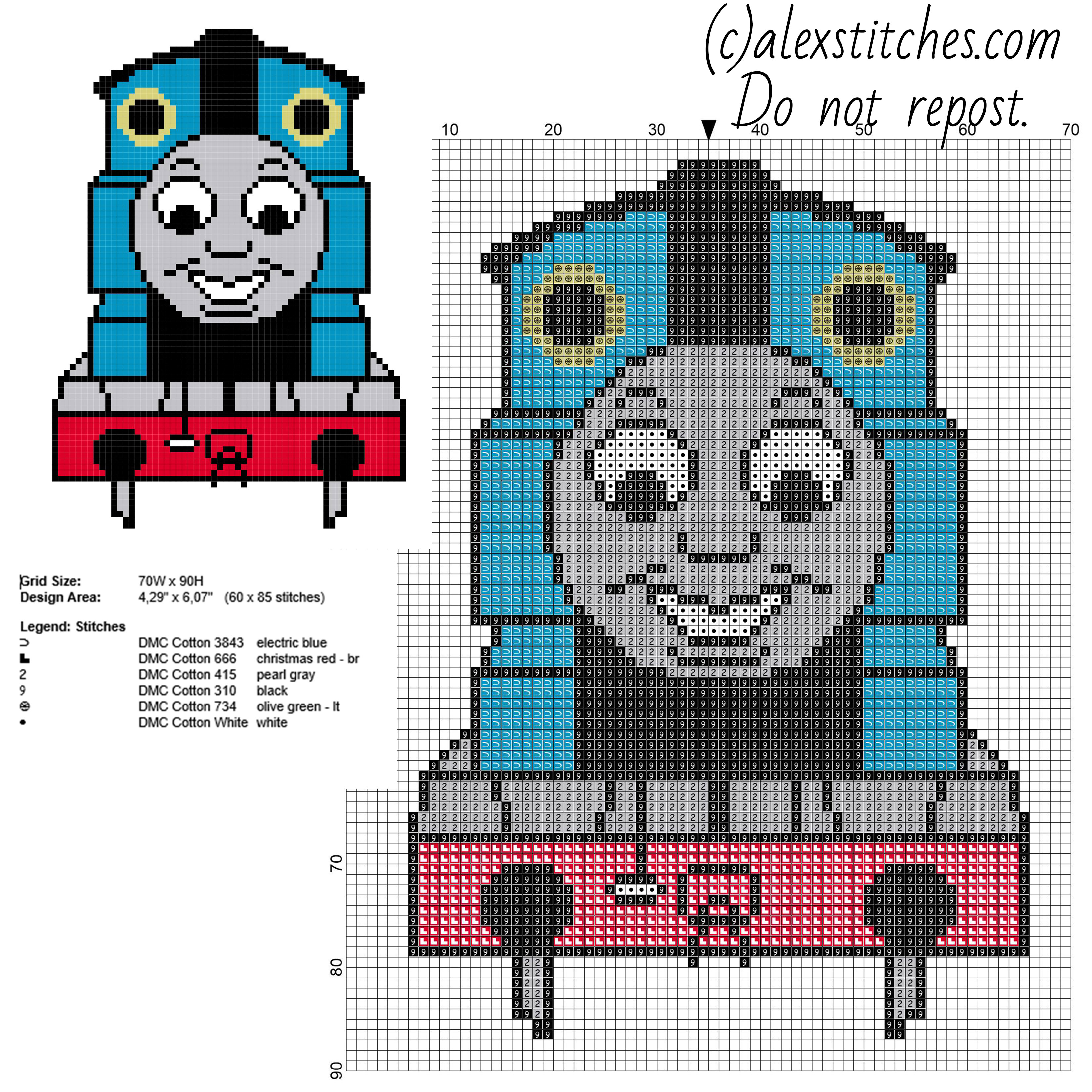 Thomas train from Thomas and Friends cartoon tv series free small cross stitch pattern