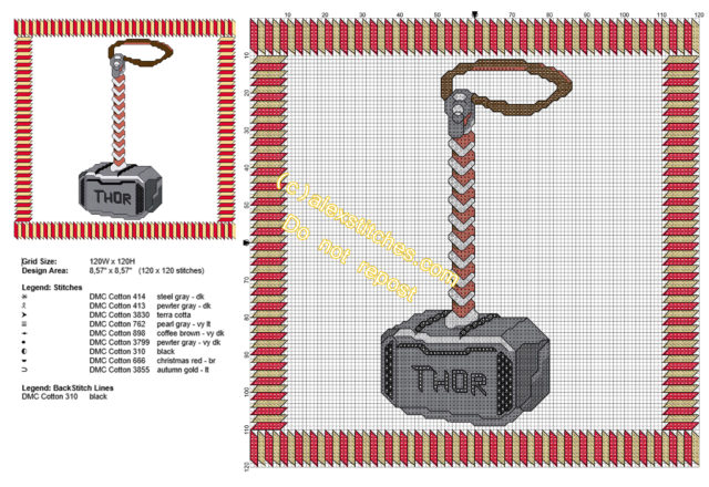 Thor Hammer free cross stitch patterns of Superheroes