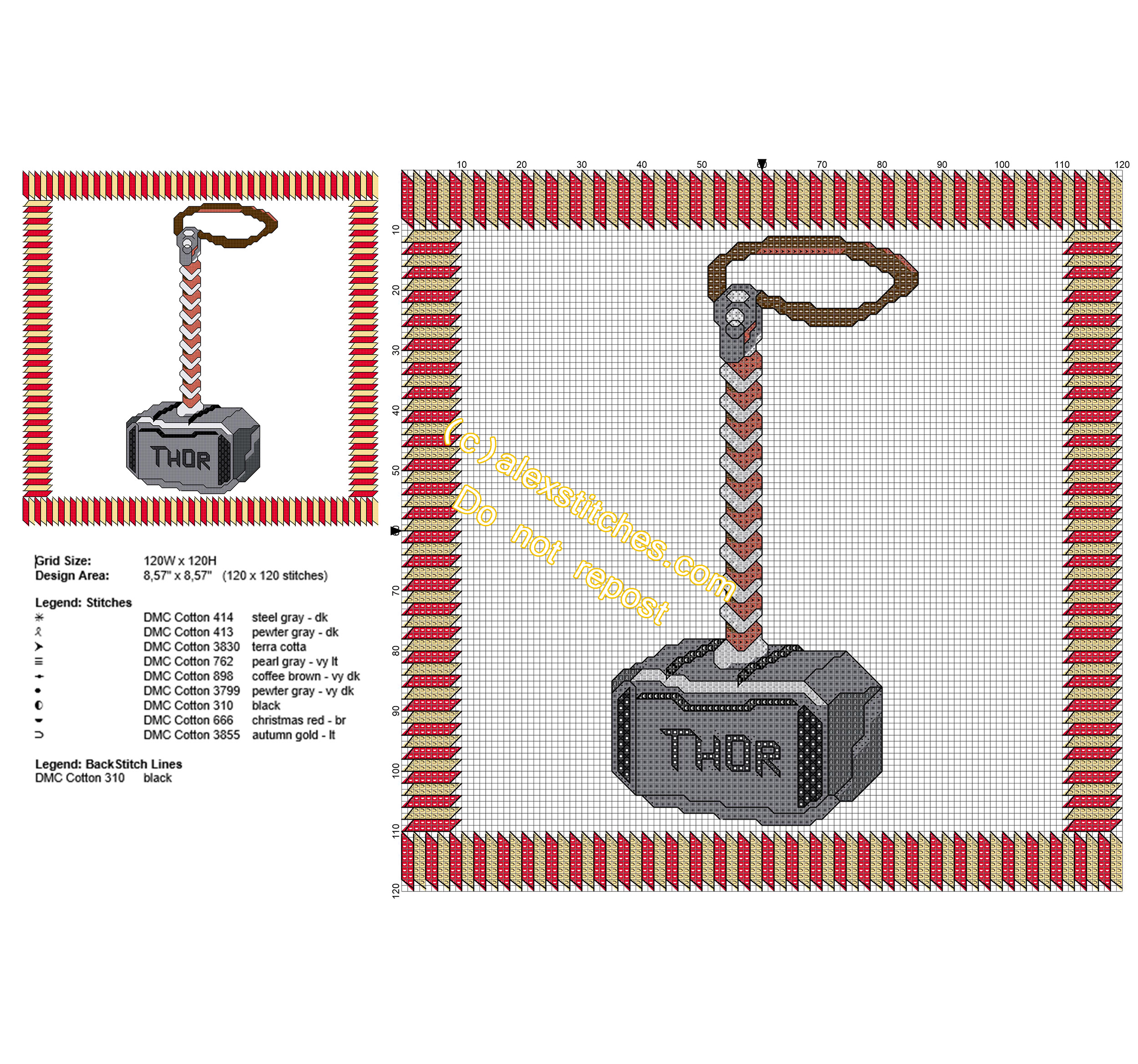 Thor Hammer free cross stitch patterns of Superheroes