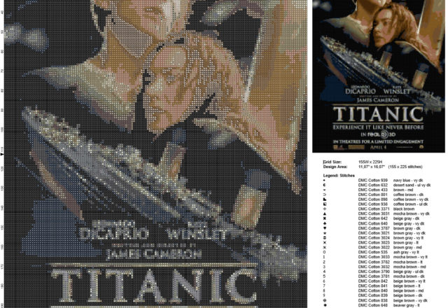 Titanic film poster free cross stitch pattern made with pcstitch software