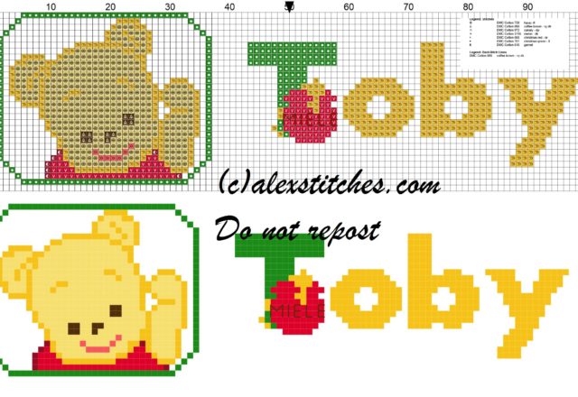 Toby name with Baby winnie the pooh free cross stitches pattern