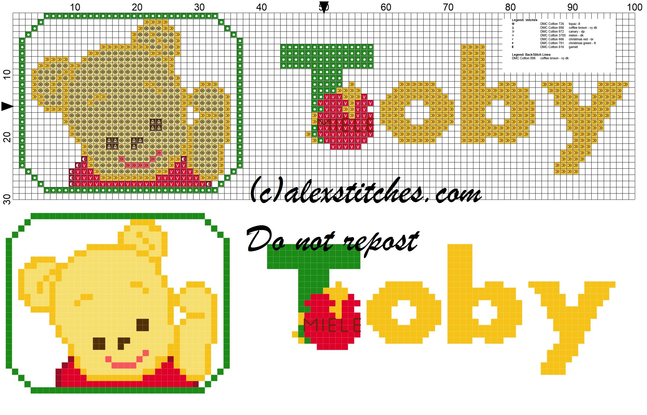 Toby name with Baby winnie the pooh free cross stitches pattern