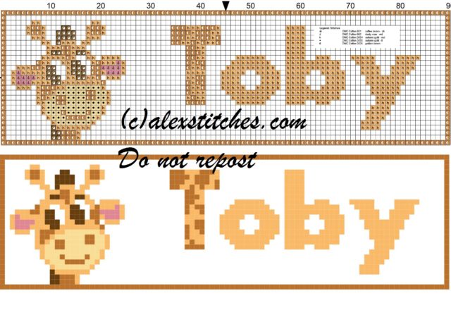 Toby name with giraffe cross stitch pattern