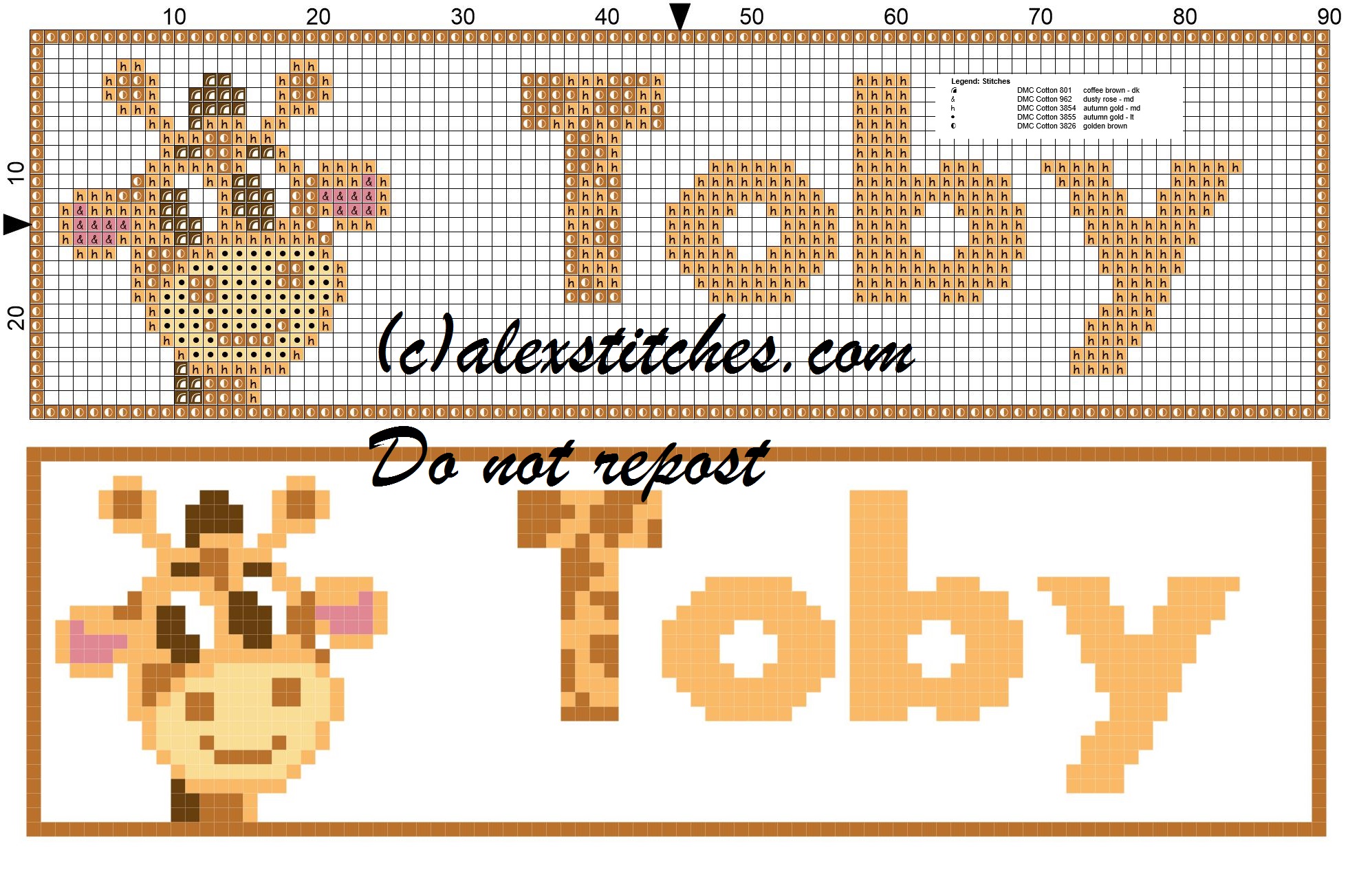 Toby name with giraffe cross stitch pattern