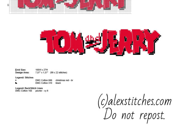 Tom and Jerry cartoon small logo with back stitch free download