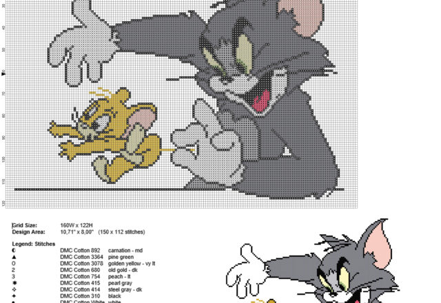 Tom chases Jerry free cross stitch pattern from Tom and Jerry cartoon baby blanket idea