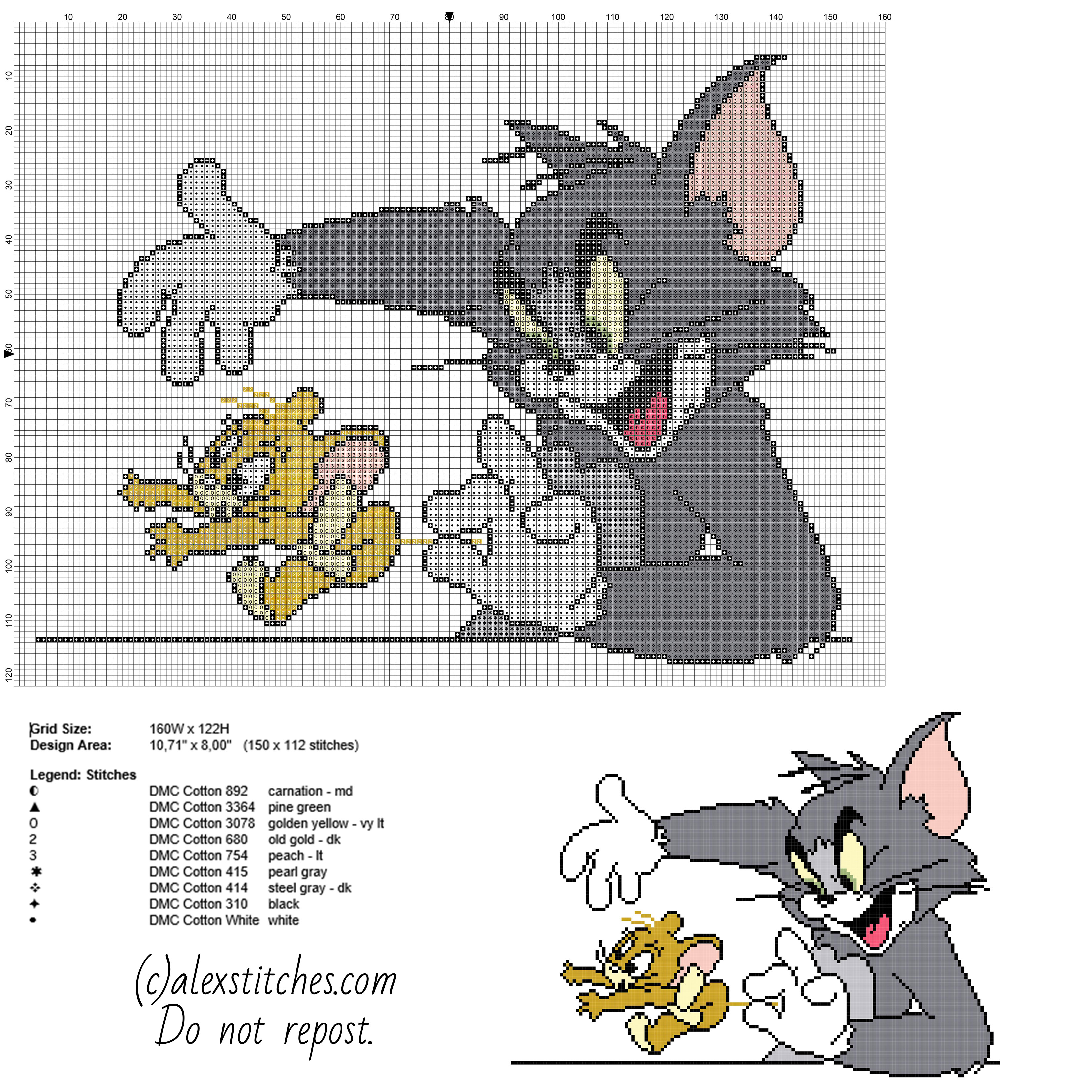 Tom chases Jerry free cross stitch pattern from Tom and Jerry cartoon baby blanket idea