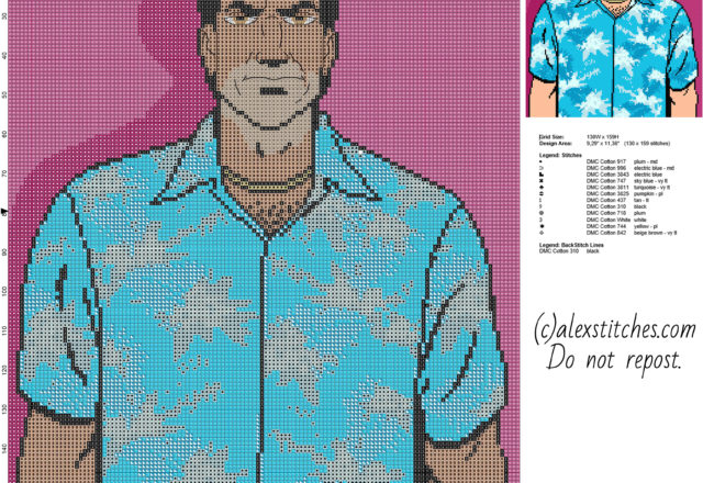 Tommy Vercetti videogame Grand Theft Auto GTA Vice City free cross stitch pattern