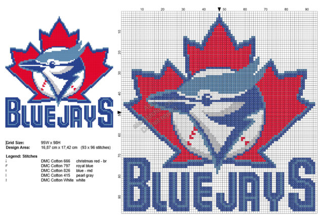 Toronto Blue Jays MLB Baseball Team logo free cross stitch pattern 93x96