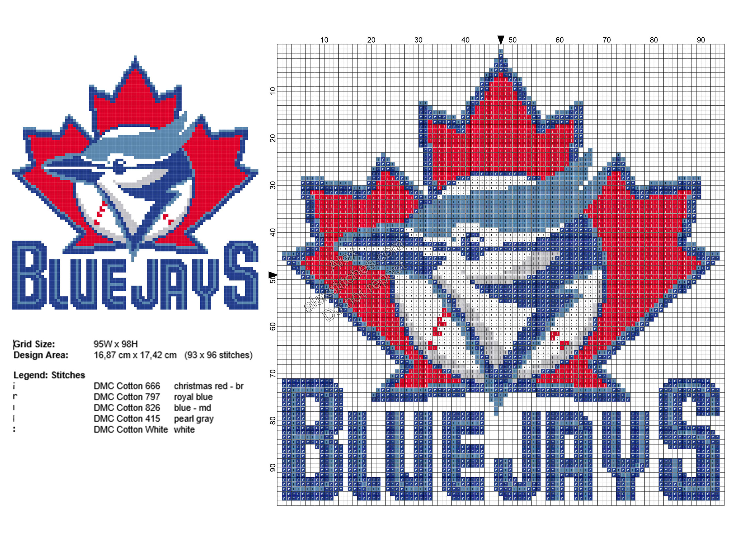 Toronto Blue Jays MLB Baseball Team logo free cross stitch pattern 93x96