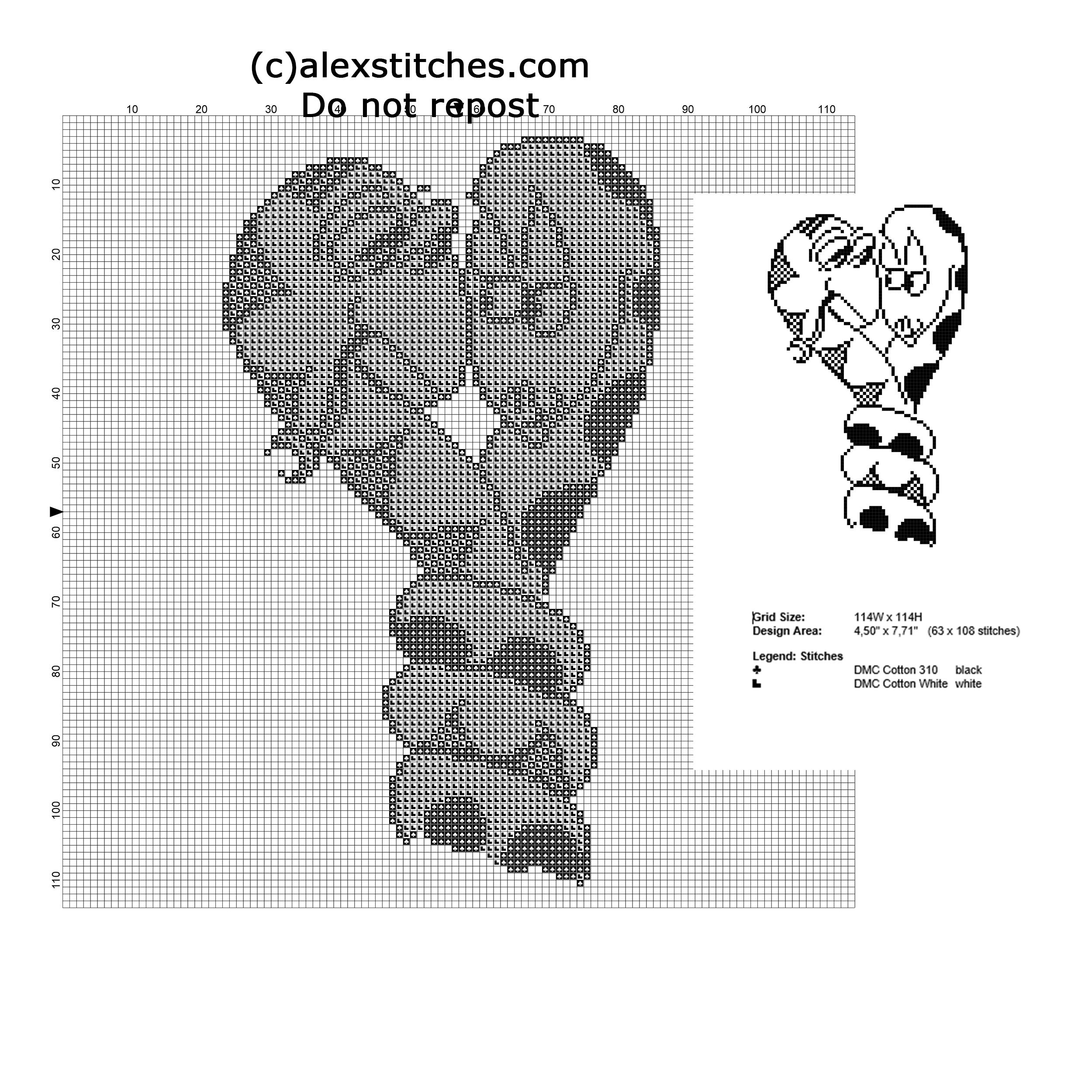 Two snakes in love free black and white cross stitch pattern
