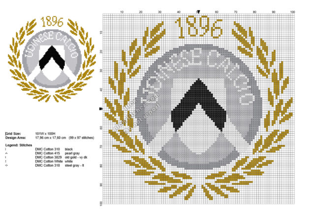 Udinese Calcio free soccer team logo cross stitch pattern 99x97