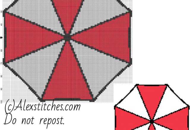 Umbrella Corporation logo Resident Evil free cross stitch pattern videogames 100x100 3 colors