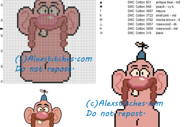 Uncle Grandpa cross stitch pattern 60x71 10 colors