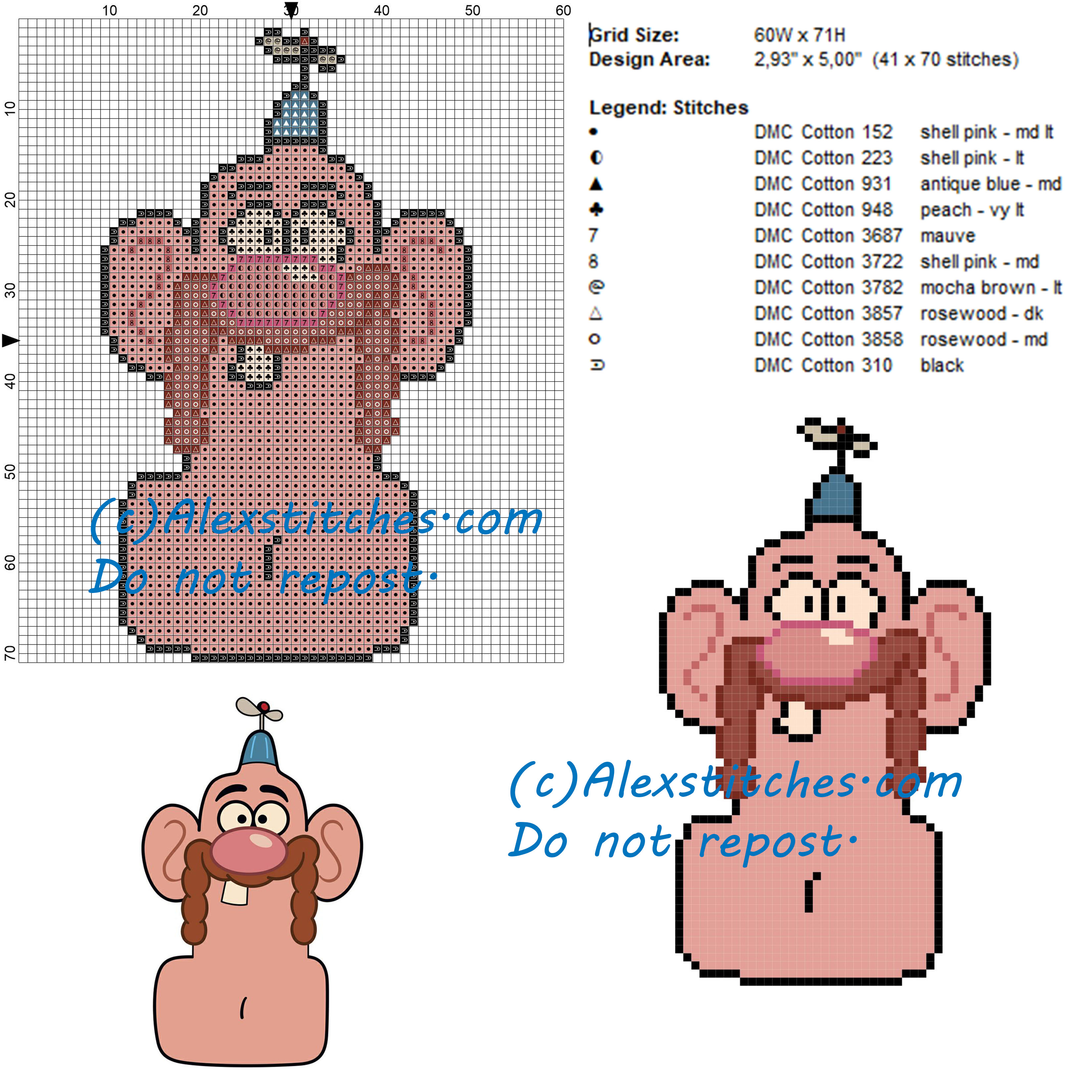 Uncle Grandpa cross stitch pattern 60x71 10 colors