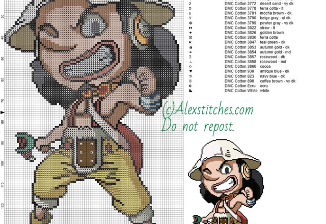 Usopp (One Piece) free cross stitch pattern 80x150 25 colors