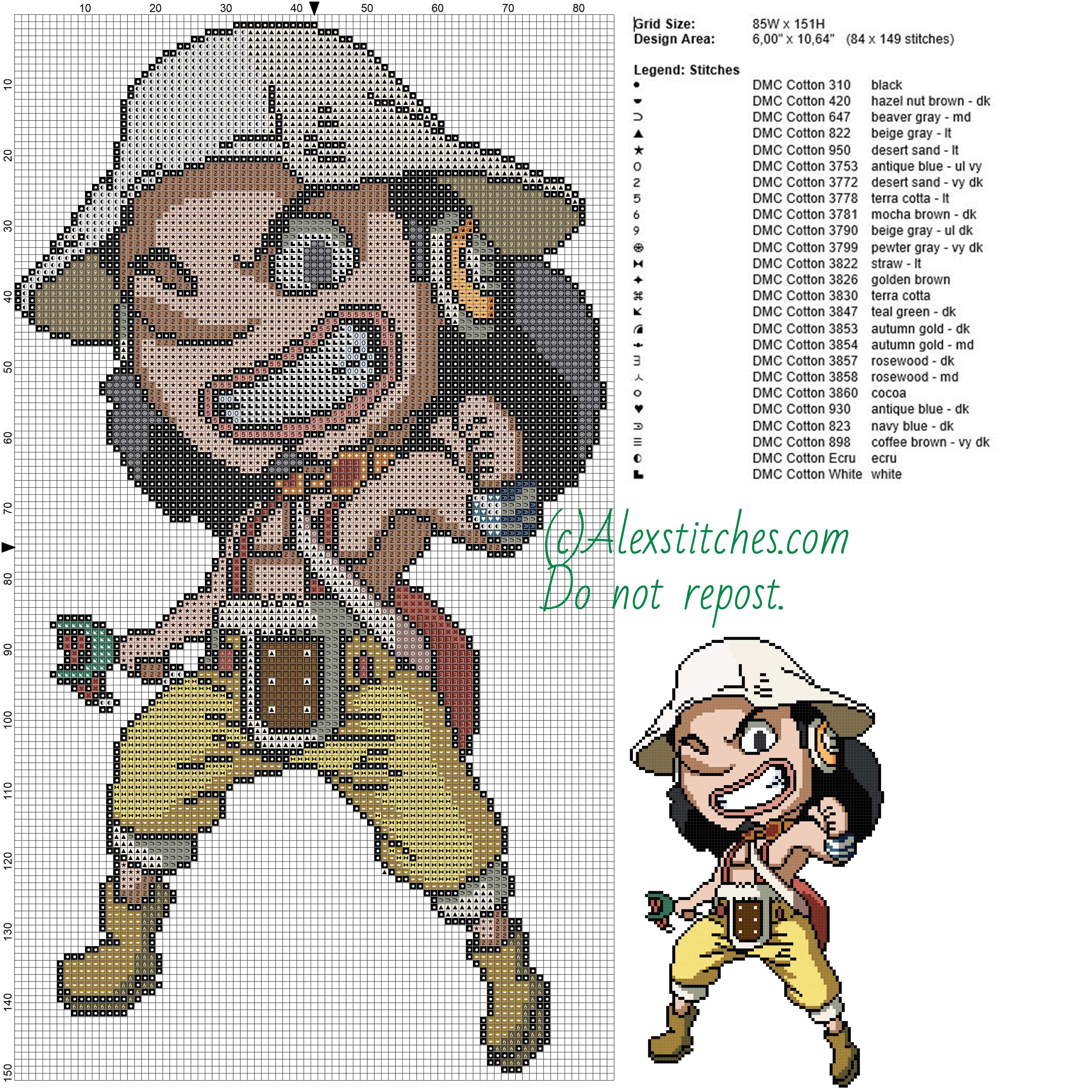 Usopp (One Piece) free cross stitch pattern 80x150 25 colors