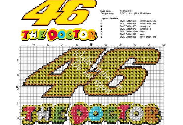 Valentino Rossi 46 The Doctor Moto GP logo free cross stitch pattern