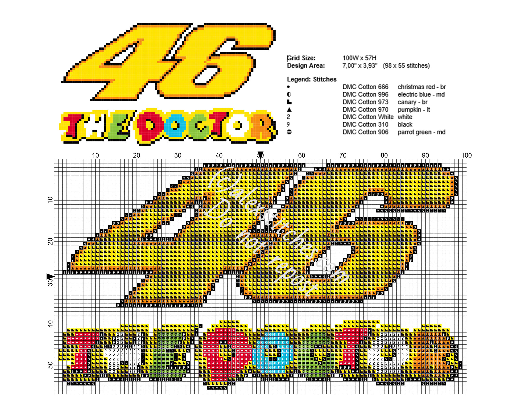 Valentino Rossi 46 The Doctor Moto GP logo free cross stitch pattern