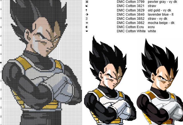 Vegeta (Dragon Ball) free cross stitch pattern 89x199 10 colors