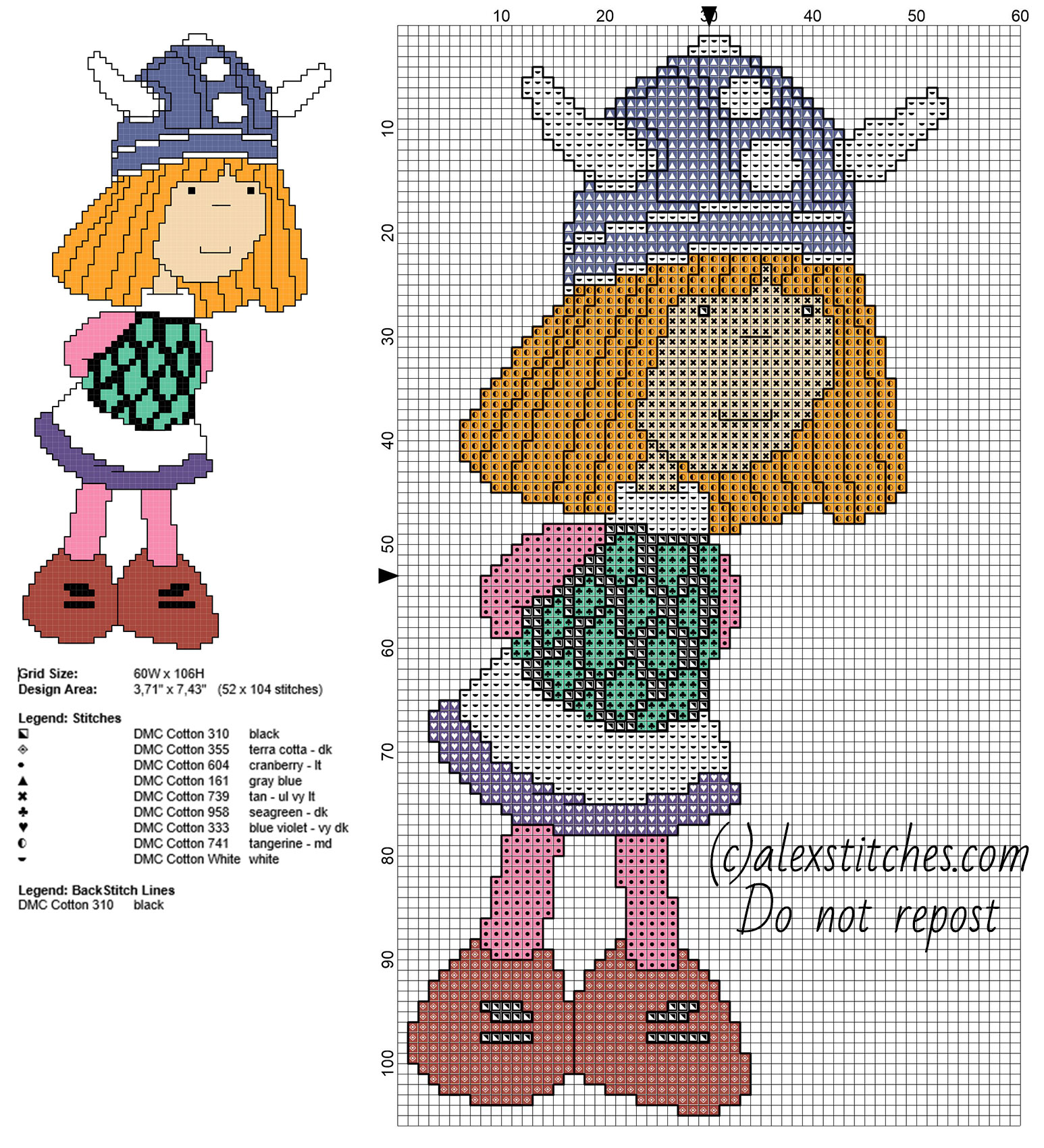 Vicky The Viking cartoon free cross stitch pattern