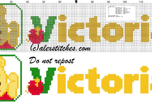 Victoria name with Baby winnie the pooh free cross stitches pattern