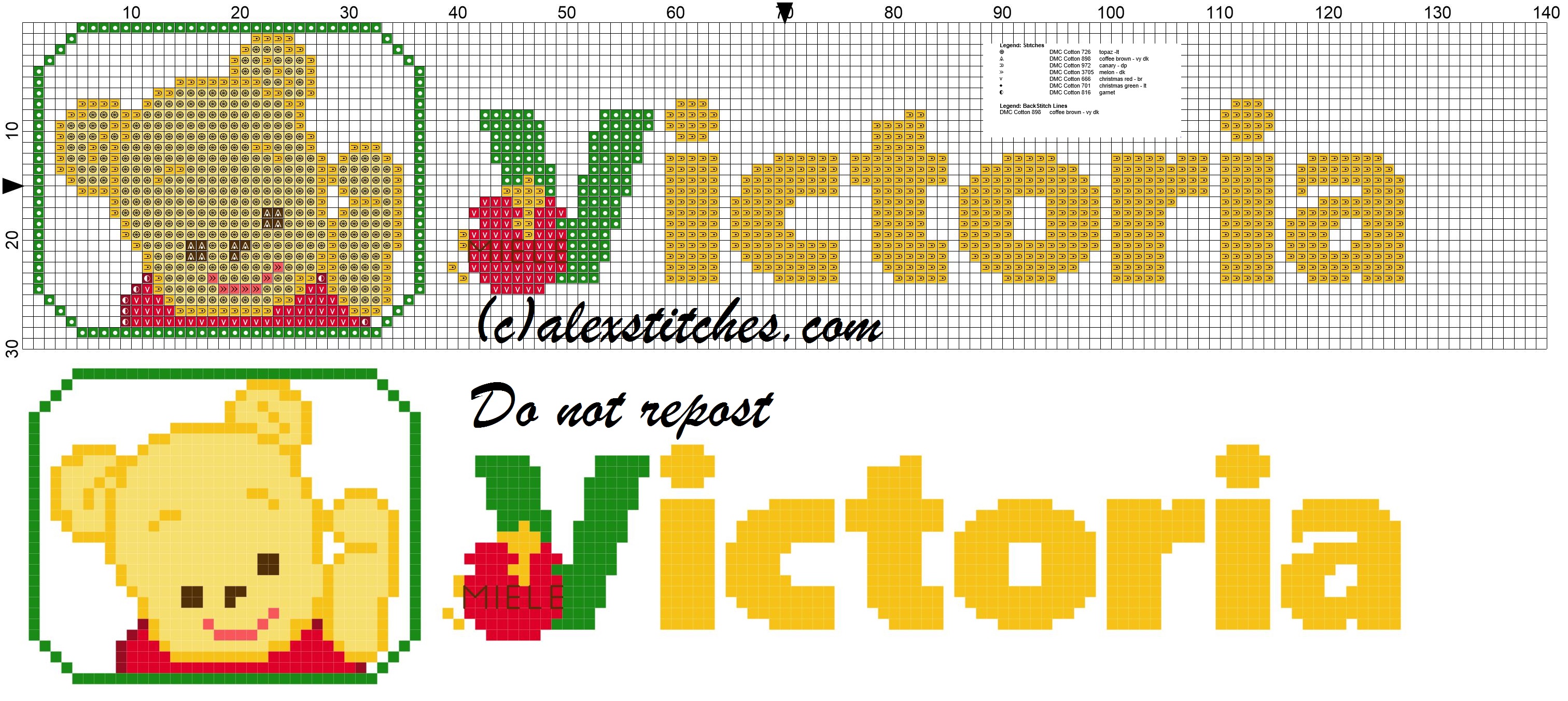 Victoria name with Baby winnie the pooh free cross stitches pattern