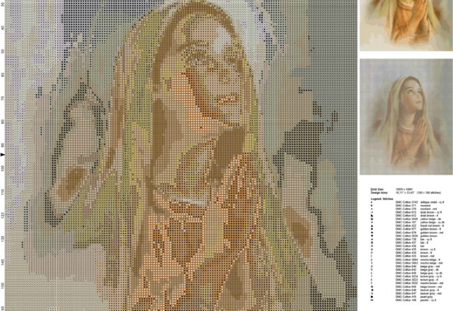 Virgin Mary praying religious and free cross stitch pattern