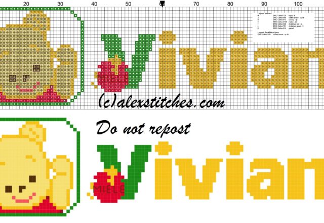 Vivian name with Baby winnie the pooh free cross stitches pattern