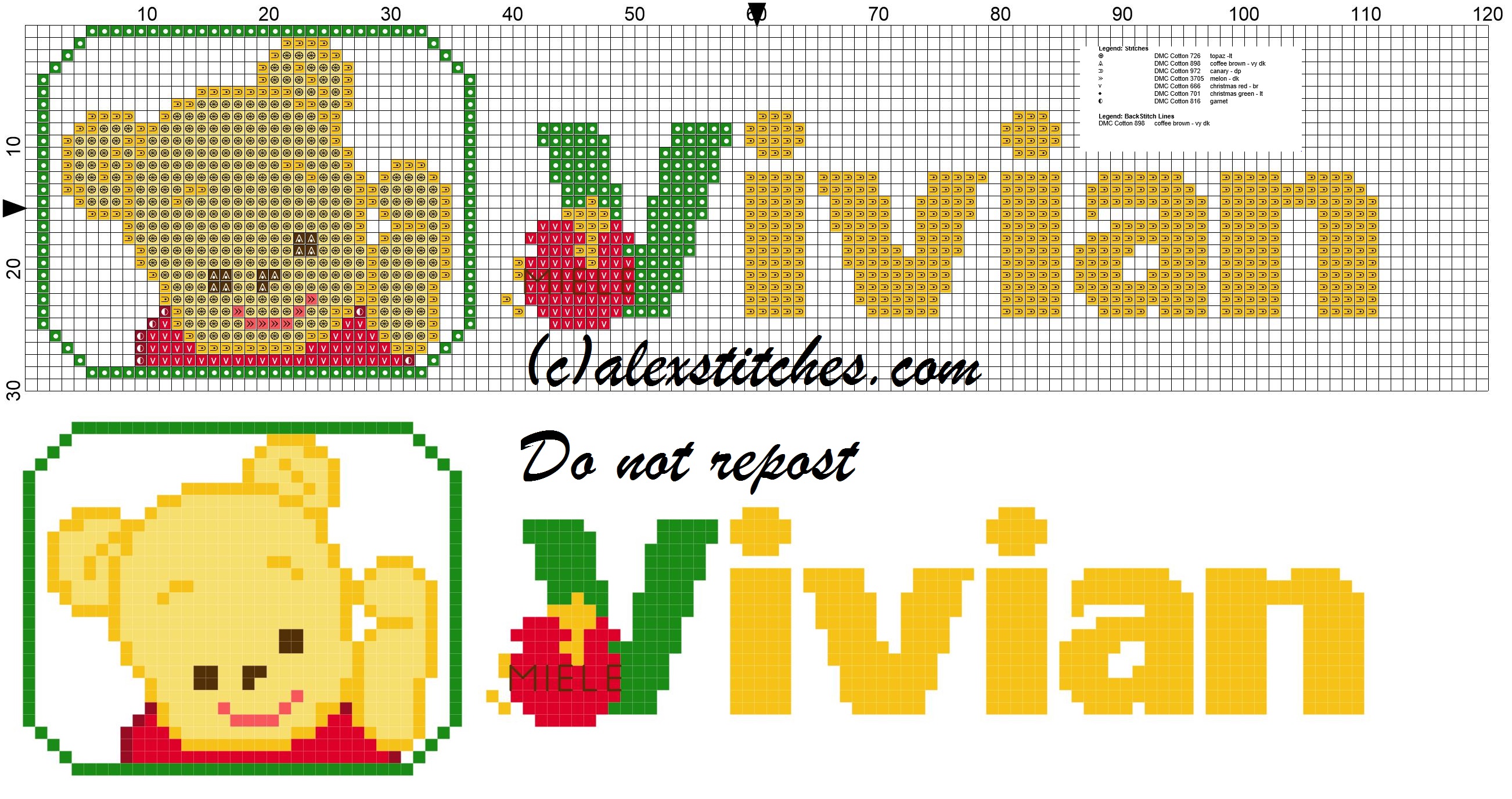 Vivian name with Baby winnie the pooh free cross stitches pattern