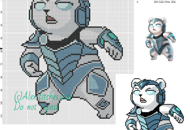 Volibear (League of Legends) free cross stitch pattern 100x116 9 colors