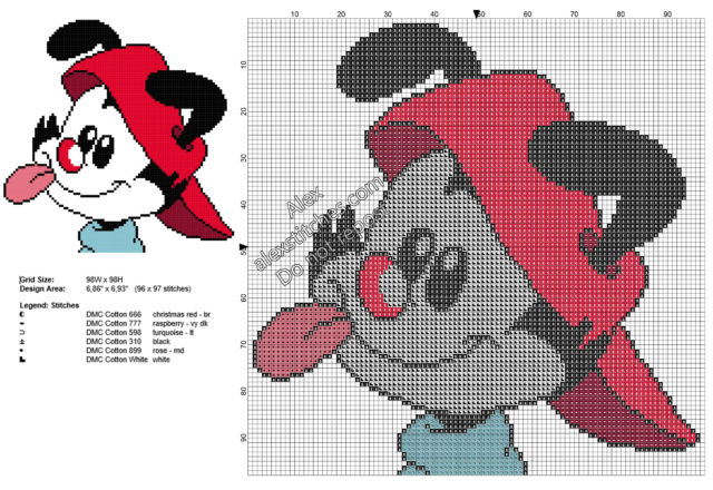 Wakko Animaniacs character free cross stitch pattern