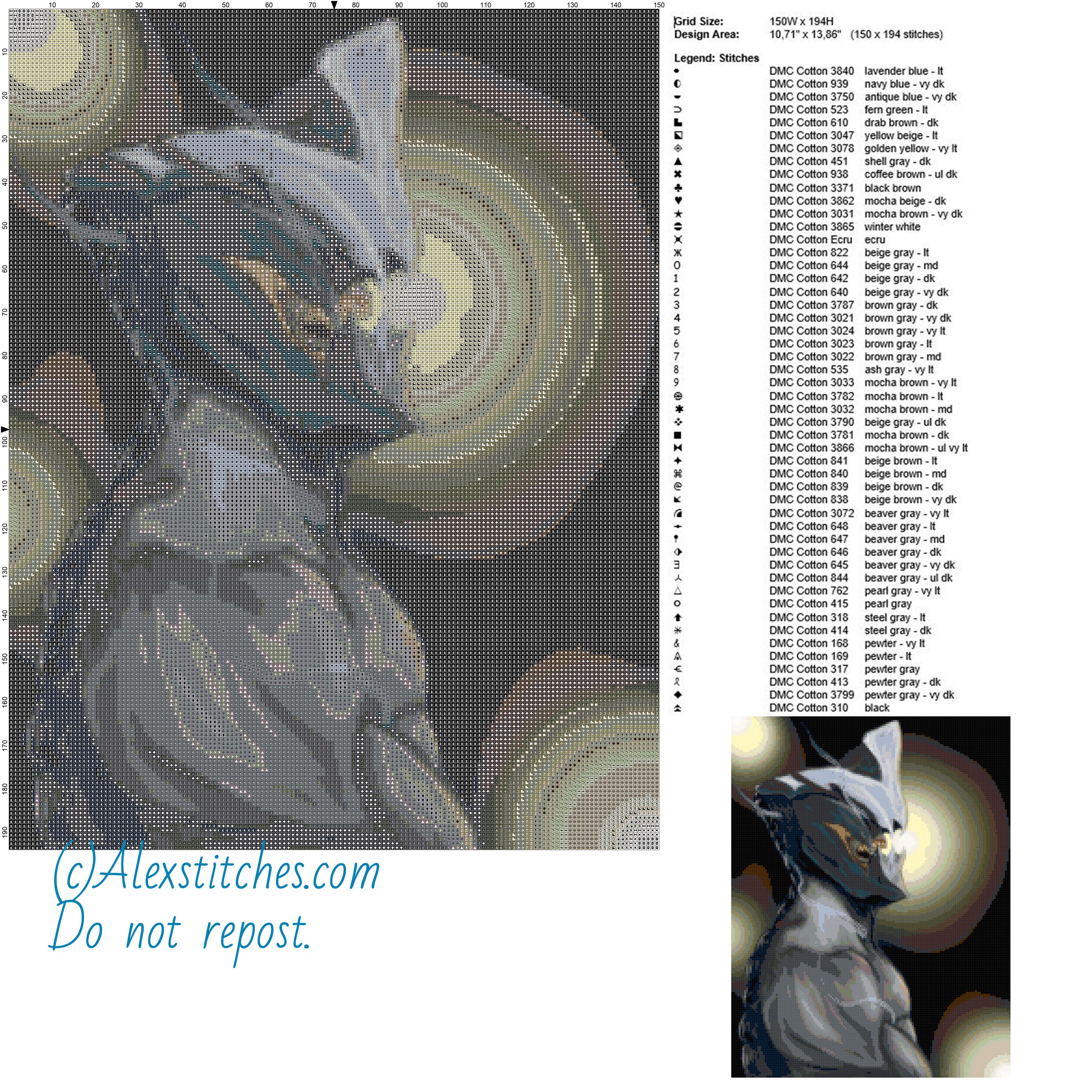 Warframe free cross stitch pattern 150x194 50 colors