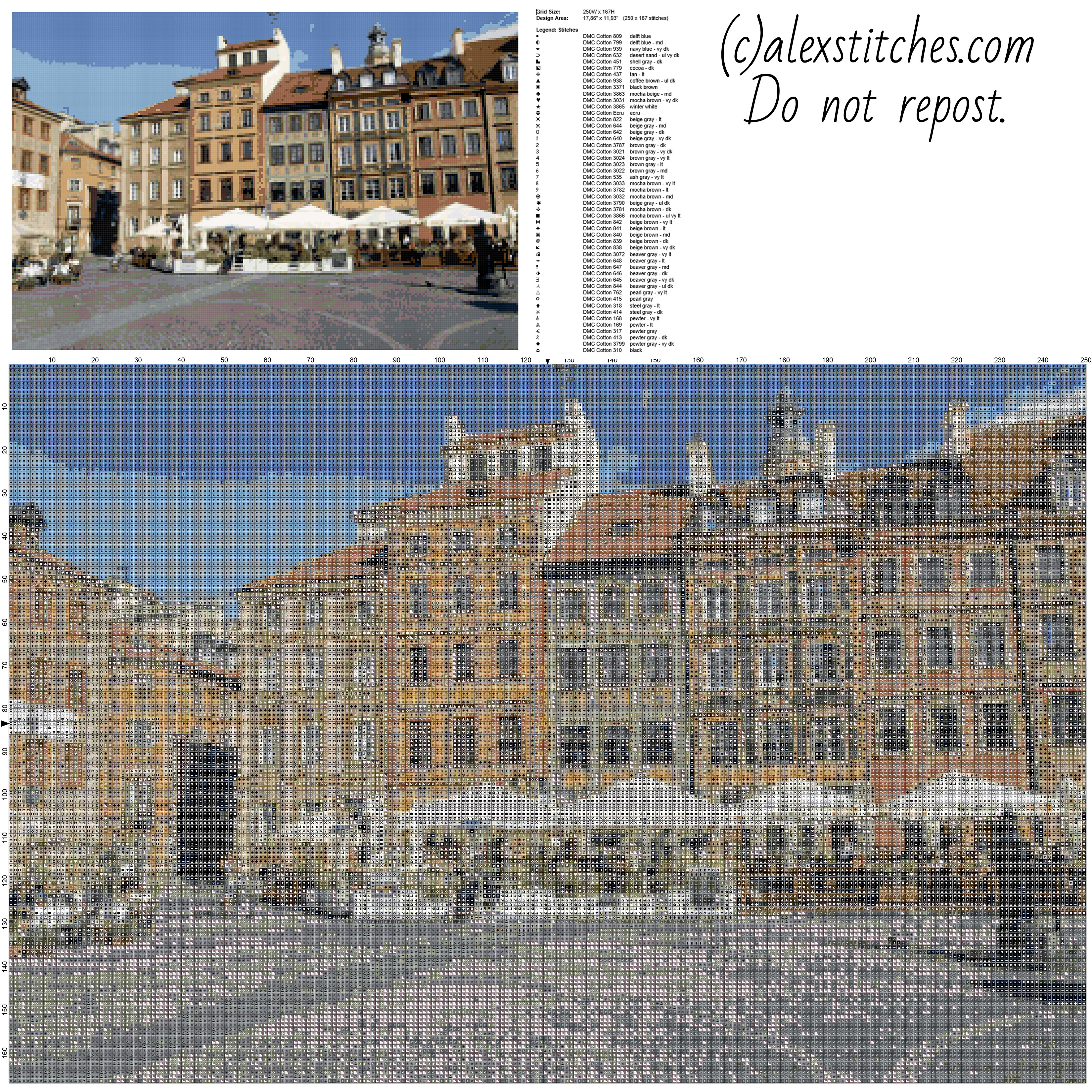 Warsaw Old Market Place famous place in Poland home painting idea free cross stitch pattern