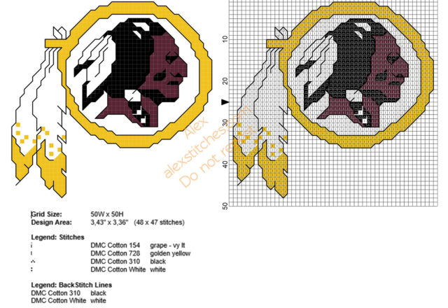 Washington Redskins NFL team free cross stitch pattern