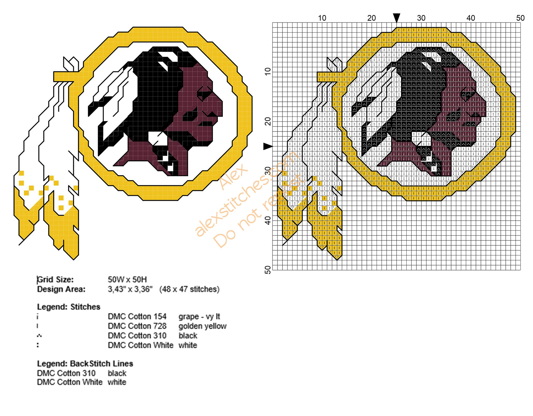 Washington Redskins NFL team free cross stitch pattern