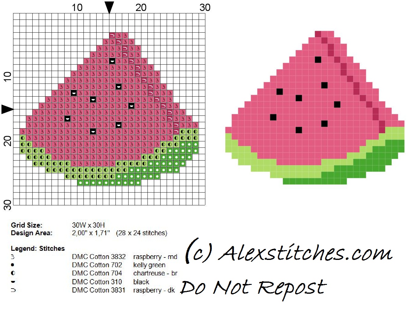 Watermelon fruit free cross stitch pattern