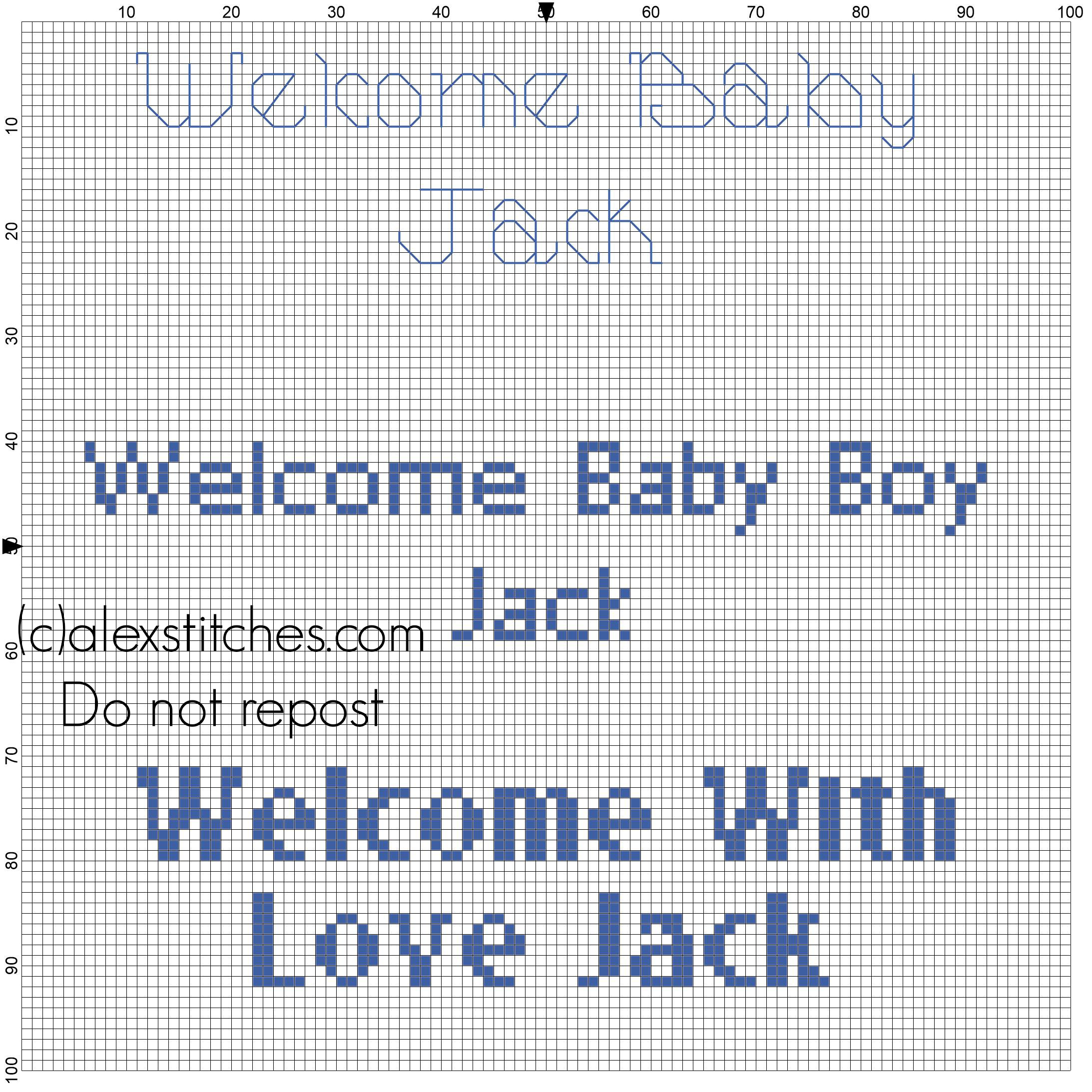 Welcome Baby Boy Jack cross stitch pattern