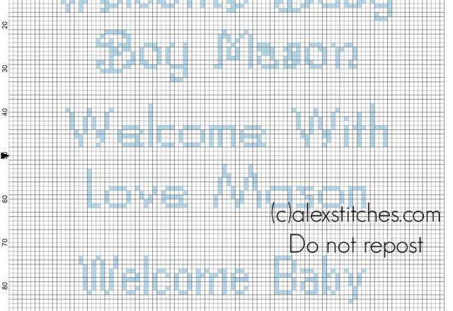 Welcome Baby Boy Mason cross stitch pattern text for birth records