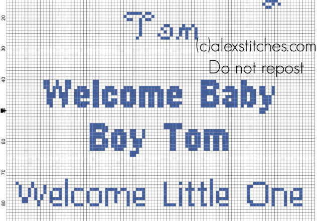 Welcome Baby Boy Tom text for cross stitch birth records