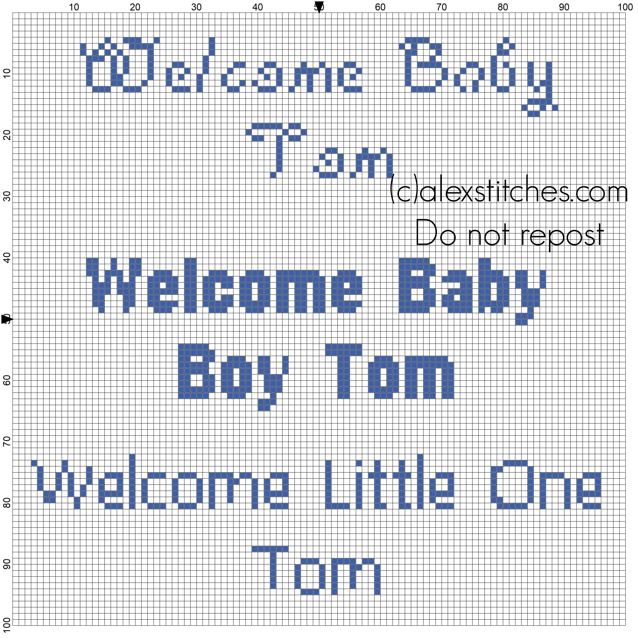 Welcome Baby Boy Tom text for cross stitch birth records