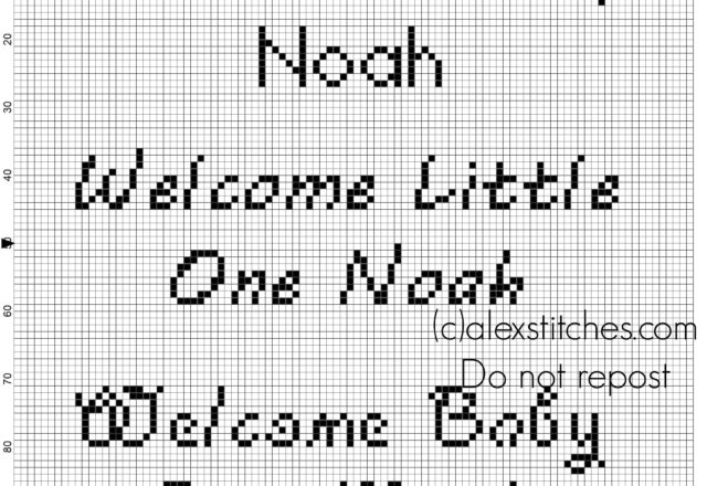 Welcome Baby Noah cross stitch text for birth records