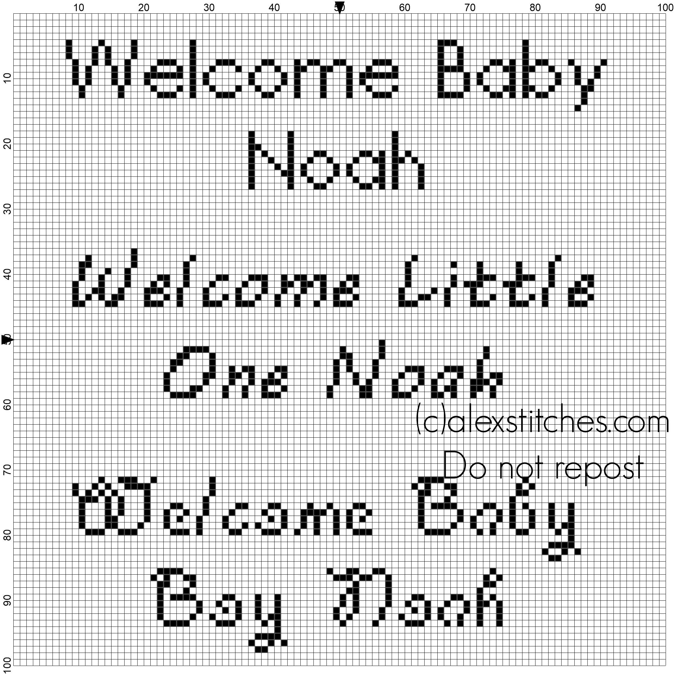 Welcome Baby Noah cross stitch text for birth records
